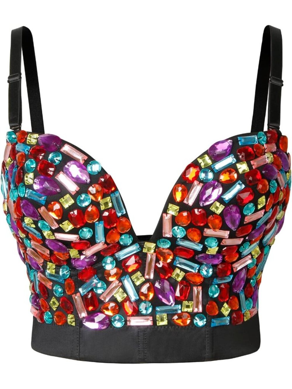 Women Multi Colour Spaghetti Straps Rhinestone Beaded Clubwear Bustier Crop Top - Picture 3 of 7